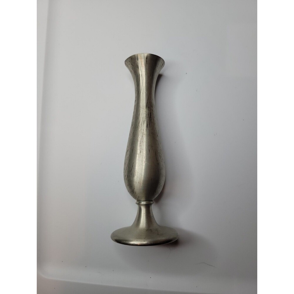 Vtg Leonard Pewter Bud Vase Collectible Vintage Silver Tone 6.25" Bolivia Footed